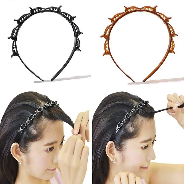 Braided Headbands with Hair Clips for Women and Girls - Thin Plastic Headband with Double Layer Twist, Fashion Hairstyle Hairpin