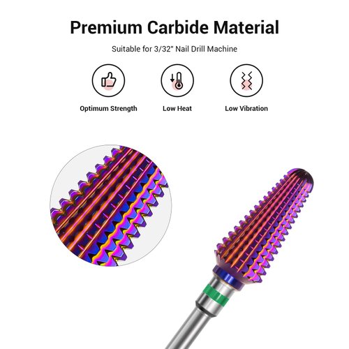 MelodySusie Professional Tornado Nail Drill Bits, 3/32'' Carbide Tungsten Multi-function Bits, Suitable for Manicure Pedicure Cuticle Gel Polishing, Salon Bits, Purple, Series Bit-X, Coarse