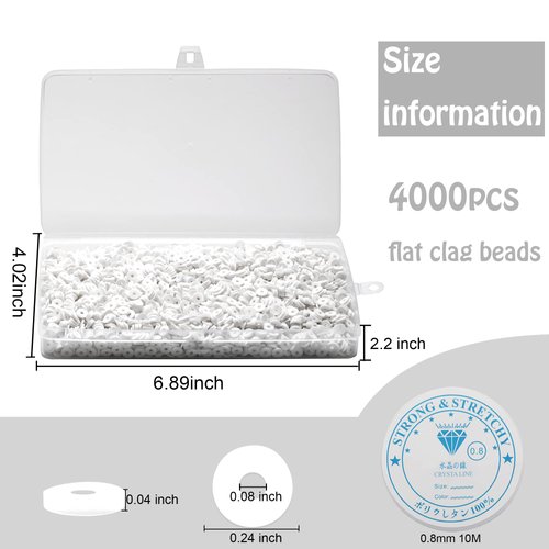 4000 Pcs White Clay Beads for Bracelets Making, Polymer Spacer Flat Beads DIY for Jewelry Necklace Earring Making Kit, Preppy Aesthetic Heishi Heshie Thin Disk Beads Assortments Set 6MM