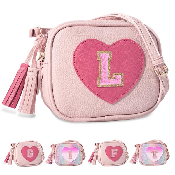 Birthday Gifts for 2 3 4 5 6 7 8 9 10 Year Old Girl,Cute Little Girl Purse Toddler Purse for Kids Wallet,Small Initial Shoulder Crossbody Bag,Personalized Christmas Gift for Daughter Baby(Pink,L)