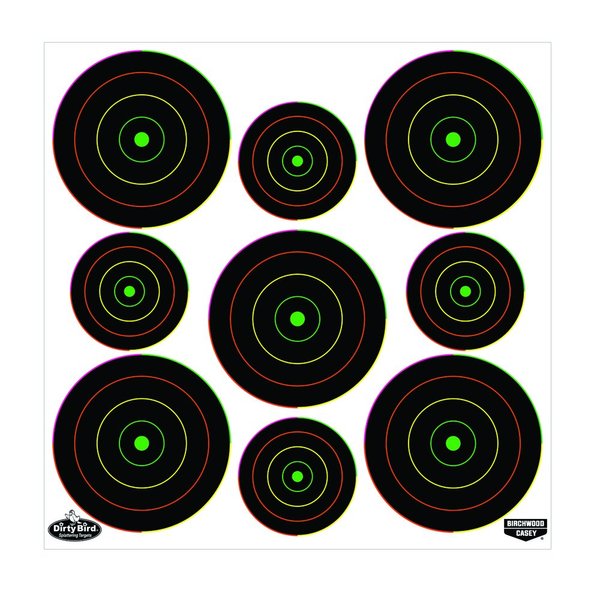 Birchwood Casey Non-Adhesive Dirty Bird Splattering 2" & 3" Multi-Color Bullseye Practice Shooting Target for Indoor and Outdoor Use, 80-2", 100-3" Targets, 20 Pack