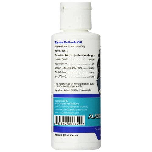 Alaska Naturals – Wild Alaska Pollock Oil for Cats – EPA and DHA Omega-3 - Supplement for Healthy Skin, Shiny Coat – Wild-Caught – Made in The USA – 4 oz Bottle