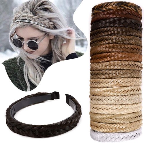 Hairro Braided Headband With Tooth Fishtail Braids Hairband With Teeth Braid Hair Band Hair Hoop Plaited Hairband With Comb Braid Headband Synthetic Headband Hairpiece For Women 48g #4A Dark Brown