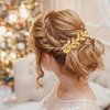 4 PCS Leaf Hair Side Combs, Gold Leaf Hair Comb Clips with Teeth Gold Hair Barrette Rhinestone Wedding Headpiece Hair Accessories for Women, Girls, Bride, Bridesmaid