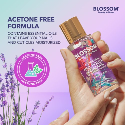 Blossom All Natural, Scented, Organic Plant-Based, Vegan, Cruelty Free, Acetone Free Nail Polish Remover, Infused with Real Flowers, Made in USA, 2 fl. oz., Lavender