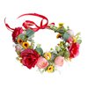 Vivivalue Women Floral Crown Flower Garland Headband Hair Wreath Floral Headpiece Halo Boho with Ribbon Wedding Party Red