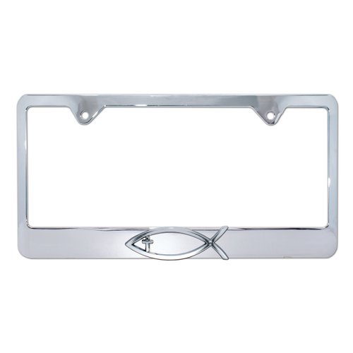 Christian Fish Cross Chrome License Plate Frame