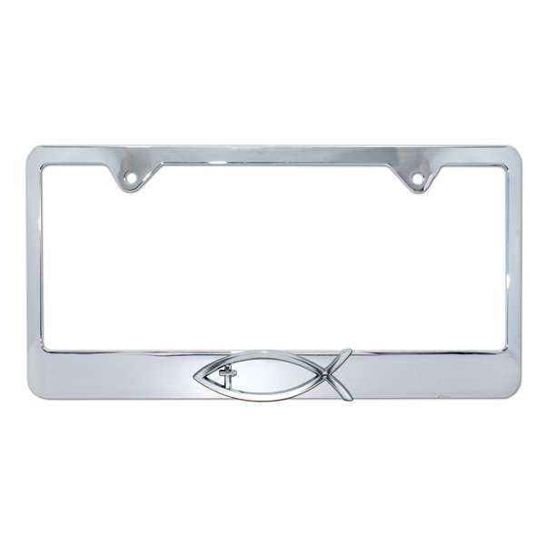 Christian Fish Cross Chrome License Plate Frame
