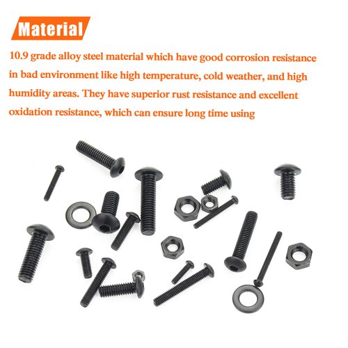 HELIFOUNER 1280 Pieces Button Head Socket Cap Screw Bolts, Flat Washers and Nuts Assortment Kit, 10.9 Grade Alloy Steel, Full Thread (M2 M3 M4 M5)