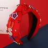 mokkia 4th of July Headband for Women American Flag Star Knotted Headbands Red White and Blue Rhinestone Crystal Top Knot Headbands Patriotic 4th of July Accessories Party Favors (Letter USA 5)