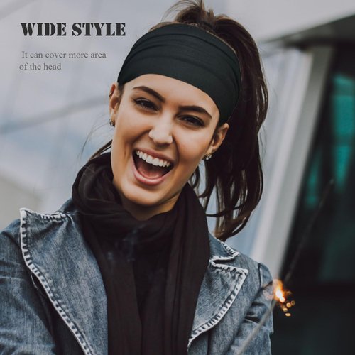 YONUF Wide Headbands for Women Stretchy Headband Workout Head Bands for Women's Hair Band Non Slip Black White Gray Head Wrap 6 Pack