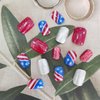 24Pcs Short Square Press on Nails 4th of July Press on Nails Fake Nails Silver Glitter Full Cover Glue on Nails Petite Artificial Glossy Designs Reusable Independence Day False Nails for Women Girls