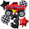 Race Car Foil Balloons Party Supplies Monster Truck Balloon Decorations Number 3 Balloons 40 Inch for Boys 3rd Birthday Baby Shower Car Theme Party Decorations (Monster Truck 3rd Birthday)