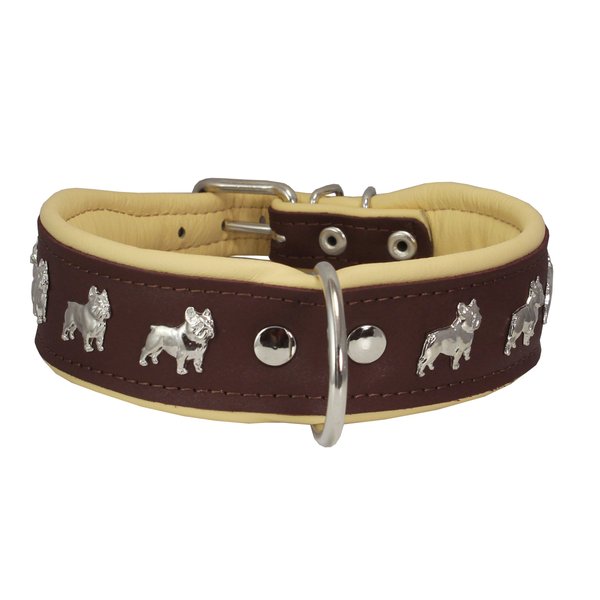 Real Leather Soft Leather Padded Dog Collar Bulldog (16.75"-19.25" Neck; 1.75" Wide, Brown/Beige)
