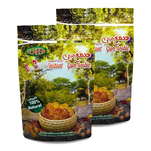 2 Pack Elnasr Instant Gum Powder Pure Natural Arabic Hashab Premium Acacia Arab Dried Non Gmo No Additives Kosher Halal (2 Pack = 10.5 oz / 300 gm) صمغ عربى حلال
