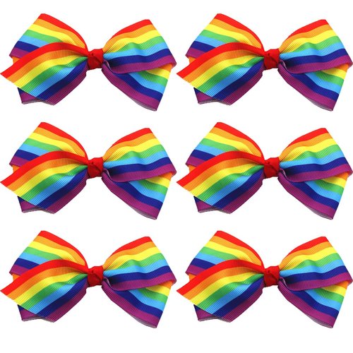 Rainbow Hair Bows with Clip for Girls 4 Inches Grosgrain Rainbow Hair Pins for Kids Rainbow Gay Pride Day Headwear Hairpin Alligator Clips Bows for Girls Toddlers Kids Women 6PCS