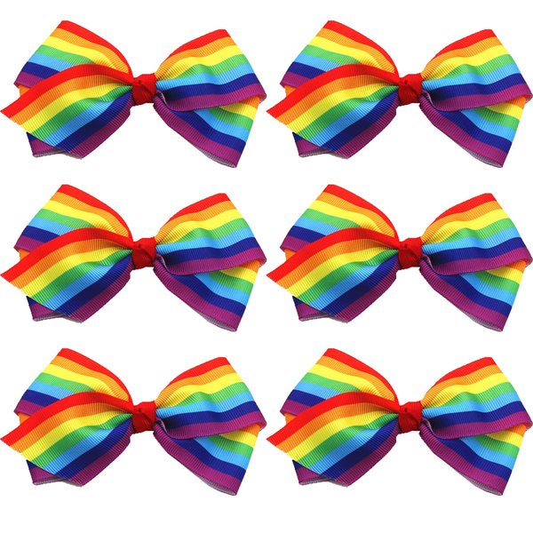 Rainbow Hair Bows with Clip for Girls 4 Inches Grosgrain Rainbow Hair Pins for Kids Rainbow Gay Pride Day Headwear Hairpin Alligator Clips Bows for Girls Toddlers Kids Women 6PCS