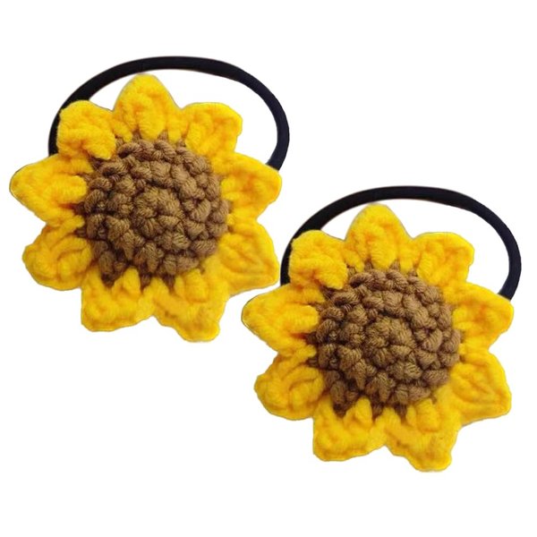 2Pcs Set Hair Ties For Girls, Handmade Cotton Sunflower Hair Rope, Tied Hair Yellow Flower Elastic Hair Bands, Lovely Ponytail Holder Hair Circl, Crochet Cute Hair Accessories for Women Girls