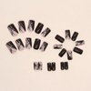 Dark Red Press on Nails Short Medium Length Square Silver Fake Nails with Glitter Line Designs Glossy Full Cover Acrylic Nails Stick on Nails Artificial Reusable False Nails for Women Manicure 24pcs
