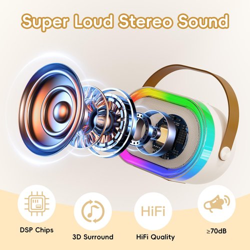 HWWR Karaoke Machine for Kids Adults, Portable Bluetooth Speaker Mini Karaoke Machine with 2 Wireless Microphones & LED Lights for Home Parties Gathering, Xmas Birthday Gifts for Girls Boys All