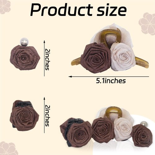 3 Pcs Rose Hair Clip Brown Rose Hair Accessories Rose Hair Clips for Women Flower Hair Clips Wedding Hair Accessories Flower Hair Clips for Women