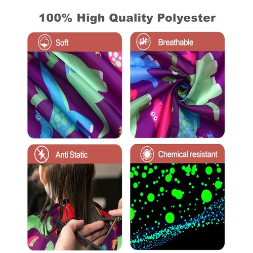 Kids Barber Cape with Neck Duster Brush, Professional Salon Hair Cutting Cape with Adjustable Snap Closure(Cartoon Dinosaur)