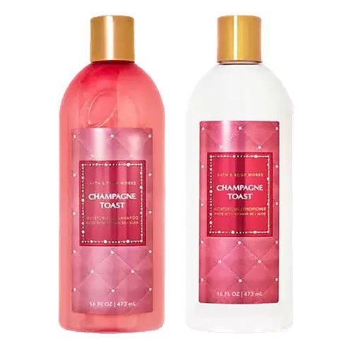 Bath + Body Works Champagne Toast Shampoo w/Champagne Toast Conditioner - Pair of 2 bottles, 16 oz ea - Cleansing, Hydrating Shampoo w/Detangling, Moisturizing Conditioner for Shower and Hair Care