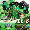 Vlipoeasn 90PCS 8th Birthday Video Game Party Decorations for Boys Set Green 8th Birthday Supplies -8th Video Game Backdrop, Balloons, Tablecloth, Gamer and 8 Foil Balloons for 8th Birthday Party