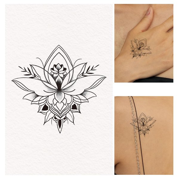 Freakynine Temporary Tattoos for Adults, Small Realistic Temporary Tattoos, Fake Tattoos, Flash Tattoos, Festival Tattoos, Tattoo Stickers, Temp Tattoos, Flash Tats Pack of 2 (Blooming Flower)