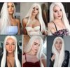 EVLYNN Platinum Blonde Synthetic Lace Front Wigs Silky Straight Platinum White Heat Resistant Replacement Wigs Glueless Lace Wigs for Party Cosplay Daily Wear 24inch