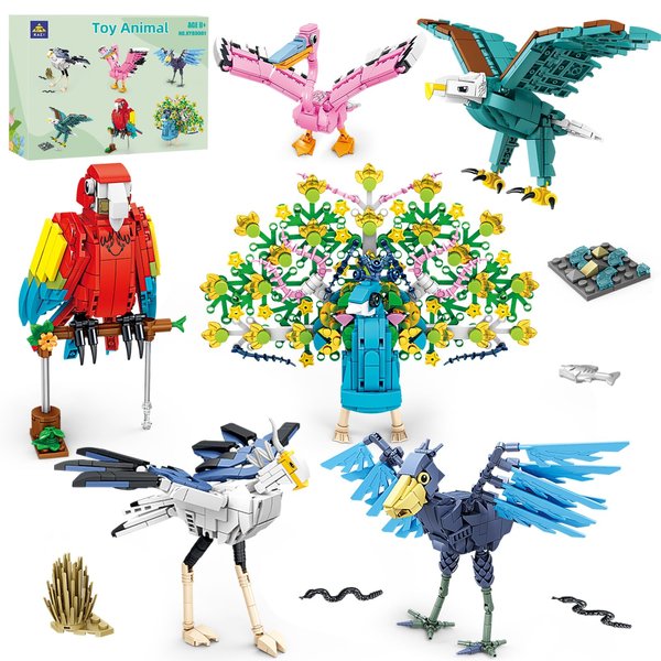 KAZI Bird Building Toy Set,Parrot,Peacock,Fun Building Blocks for Kids Ages 8 and Up,Build and Display Birds Model for Bird Enthusiasts,Easter Basket Stuffers,Gift for Birds Lovers,Party Favors
