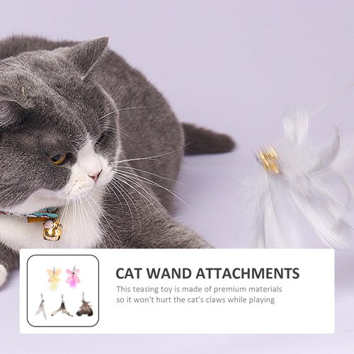 VILLCASE 5pcs Cat Feather Toys Replacement, Cat Wand Toy Refills Natural Feathers Replacement Teasers, Cat Wand Feather Refills Interactive Cat Toys with Bell Refills