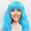 Retoleca Curly Wavy Bob Wig with Bangs Short Bob Wigs for Women Shoulder Length Glueless Synthetic Wigs(14inch,blue)…
