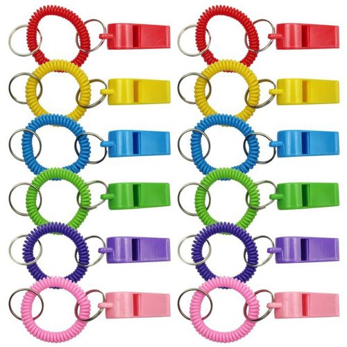 Aiffort Whistle Bracelets with Keychain, Set of 24, Plastic Whistle Bracelets, Assorted Colors, for Sports Party Favors, School Sports Supplies, Great Party favor, Goody Bag Fillers