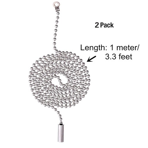Shappy 2 Pack Steel Beaded Ball Pull Chain String Extension with Connector for Ceiling Fan Light Fixture Light Bulb Switch Chain Extender, 1 Meter Length