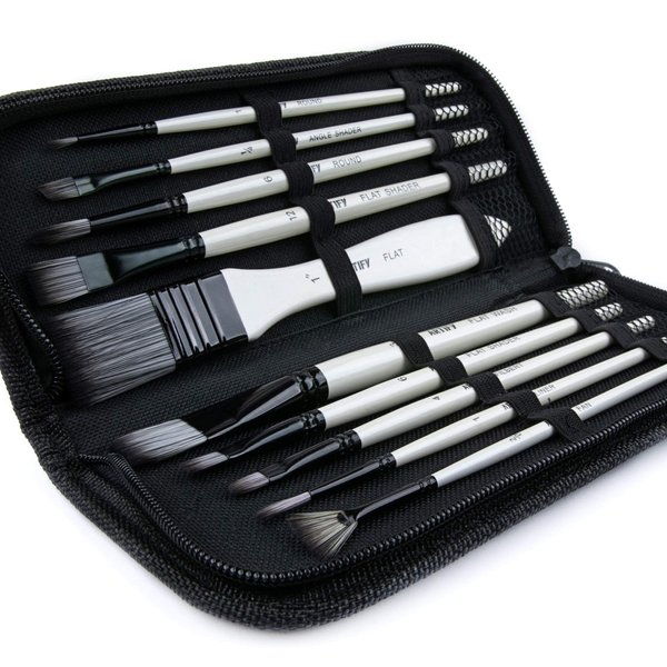 ARTIFY 10 Pieces Paint Brush Set, Intermediate Series, Includes a Carrying Case, Premium Nylon Hair Brushes for Acrylic, Watercolor, Oil and Gouache Painting (White - Premium Nylon Hair)
