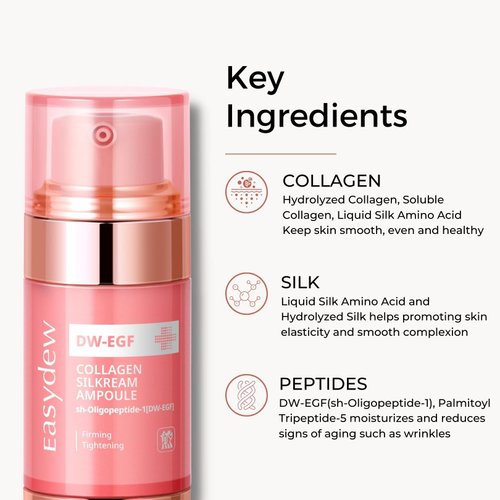EASYDEW EGF 55% Collagen Silkream Ampoule- Korean Facial Serum for Firmness & Elasticity with Peptides, Amino Acids - Day & Night Anti Aging Silky Smooth Skincare, 1.86oz.
