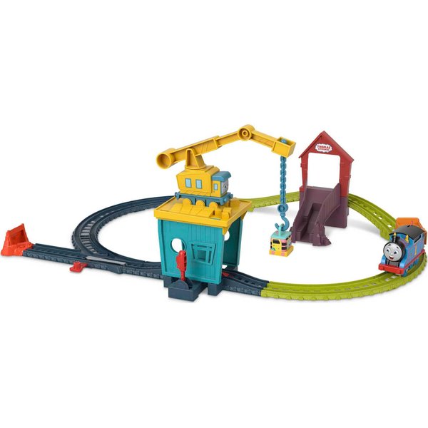 Thomas & Friends Motorized Toy Train Set Fix 'em Up Friends with Carly the Crane, Sandy the Rail Speeder & Thomas for Preschool Kids Ages 3+ Years ​