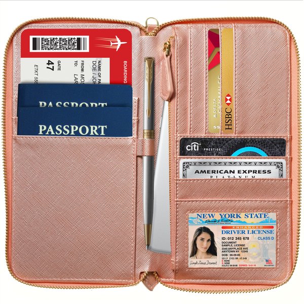 Travel Document Organizer - RFID Passport Wallet Case Family Holder Id Wristlet