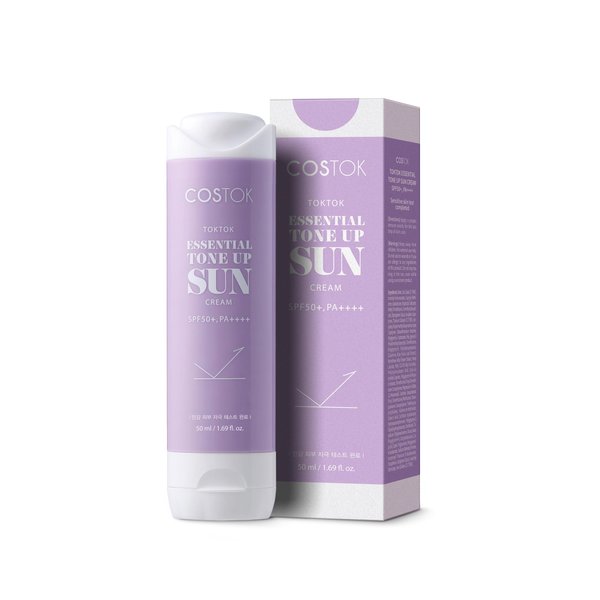 COSTOK TokTok Essential Tone-Up Sun Cream SPF 50+/PA++++ 50ml, UVA & UVB Protection Hypoallergenic Soothing Even Skin Tone Makeup Base Mineral Sunscreen Face SunBlock for Sensitive Skin