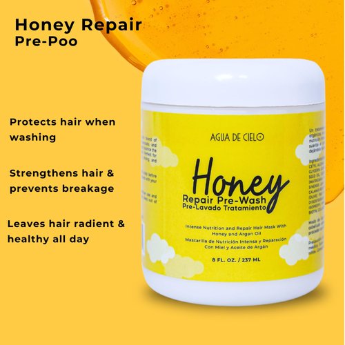 Agua de Cielo Honey Repair Pre-Poo - Nourishing Pre-Wash Honey Hair Mask, Deep Repair & Hydration, With Shea Butter, Argan Oil - 8 oz