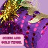 Needzo Purple Mardi Gras Top Hat Headband, Green and Yellow Glitter and Tinsel Details, Parade Hair Accessory, One Size Fits Most(Top Hat)