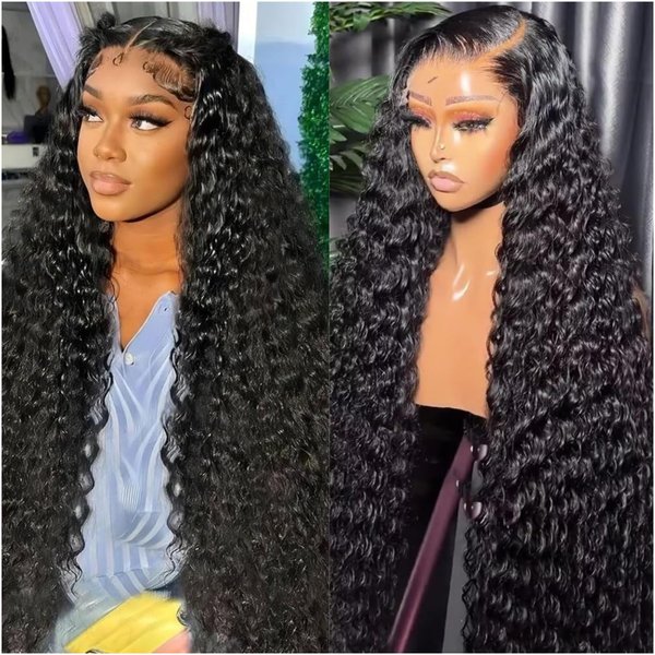 13x6 Water Wave Lace Front Wigs Human Hair 32 Inch 180% Density Water Curly HD Transparent Lace Frontal Wig For Black Women Glueless Wigs Human Hair Pre Plucked with Baby Hair