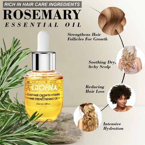 GIOFNA Hair Oil, Rosemary Hair Care Serum with Bamboo Hair Brush for Frizzy, Dry, and Damaged Hair for Hair Growth Strengthening, Soothe Dry Hair, Argan Scalp Care Products for Women and Men, 1 Set