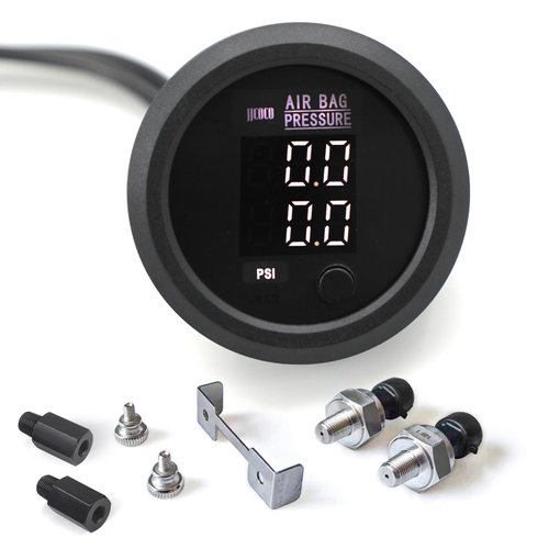 CNRAQR Dual Digital Display Air Pressure Gauge 2-1/16" (52mm) Air Suspension Gauge Kit 0-220 PSI 2PCS 1/8NPT Sensors with 1/4NPT Replacement Fittings for Air Suspension Systems Cars, Suvs and Trucks
