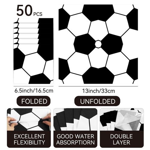 50 Pcs Soccer Party Supplies Soccer Birthday Party Napkins Disposable Paper Napkins Sport Theme Party Lunch Napkins Decorations Party Favor Set