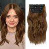 NAYOO 4PCS Clip in Hair Extensions Long Wavy Curly Synthetic Thick Hairpieces Medium Brown for Women with Fiber Double Weft Hair Full Head（16 Inch, Medium Brown）