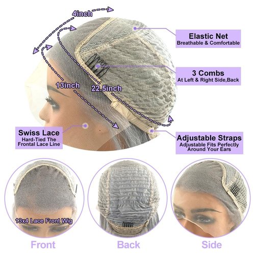 FINMOO Grey Lace Front Wigs Human Hair Pre Plucked 180 Density Body Wave Grey Human Hair 13×4 HD Transparent Lace Frontal Wig Glueless Silver Lace Front Wigs for Black&White Women 26 Inch