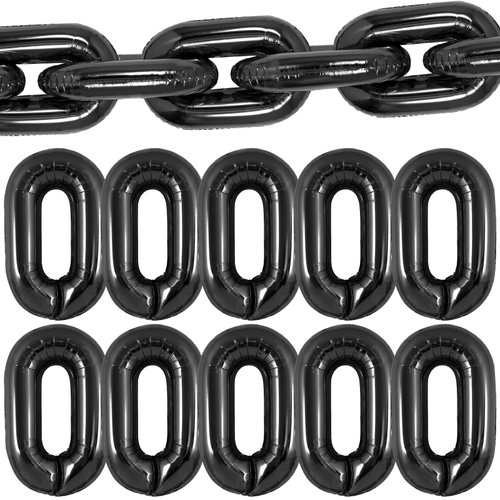 24 Pcs Chain Balloons,Giant Black Chain Balloons Garland,16 inch Foil Chain Balloons for 80s 90s Party Decorations Birthdays Weddings Graduations Hip Hop Retro Theme Party Supplies (Black)