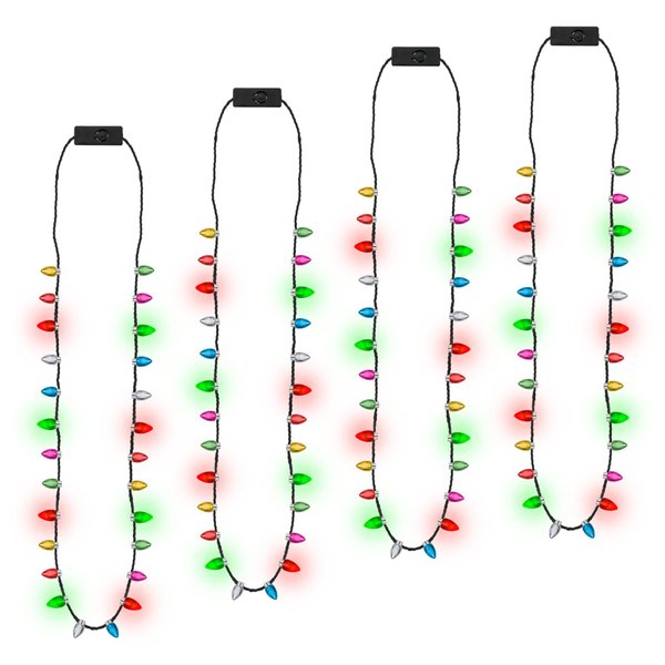 EOBOH Christmas Necklace, 4Pcs Light up Christmas Necklace, Christmas Bells Necklaces, 3 Modes Colorful Christmas Party Favors, Christmas Ugly Xmas New Year Party Supplies Accessories